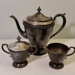 Vintage Haddon Tudor Plate Oneida Community Coffee /Tea Set teapot-creamer-sugar